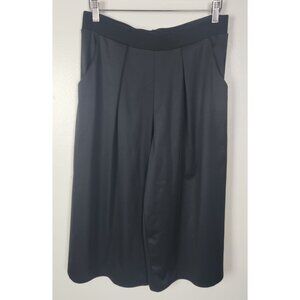 Natalie Busby Women's Sz. L Black Satin Pleated Front Midi Trouser